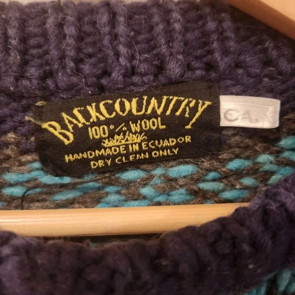 Backcountry 100%‎ Wool Sweater Colorful Pattern Handmade In Ecuador large/xl - Picture 2 of 7
